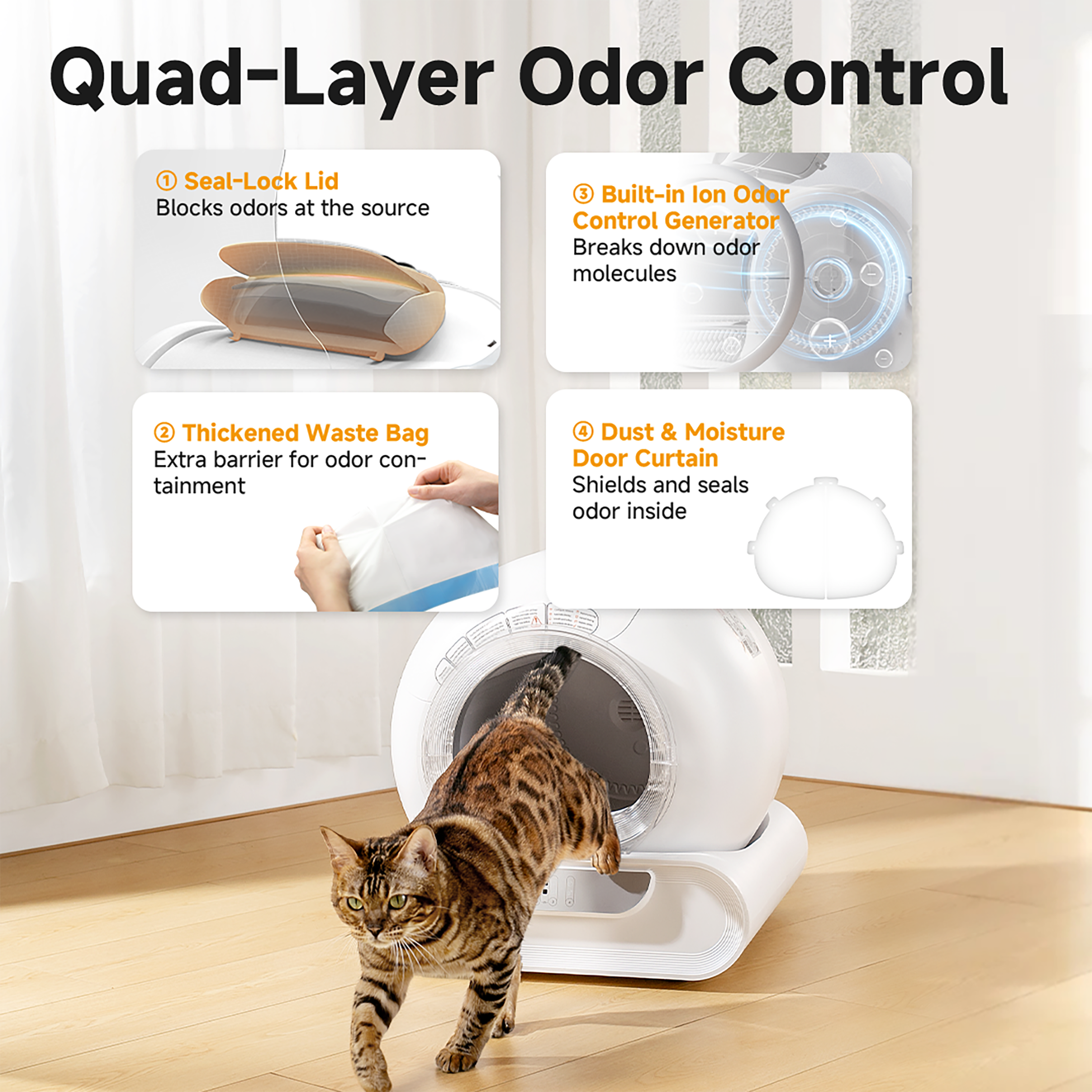 AmzFolk D1 Integrated Safety Self-Cleaning Cat Litter Box